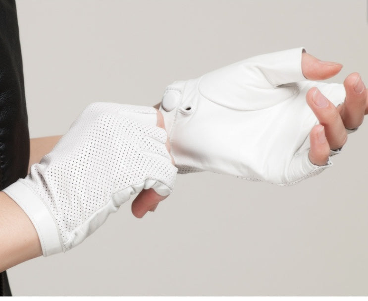 Rutschfeste Thermo-Halbfingerhandschuhe aus Leder und Schaffell