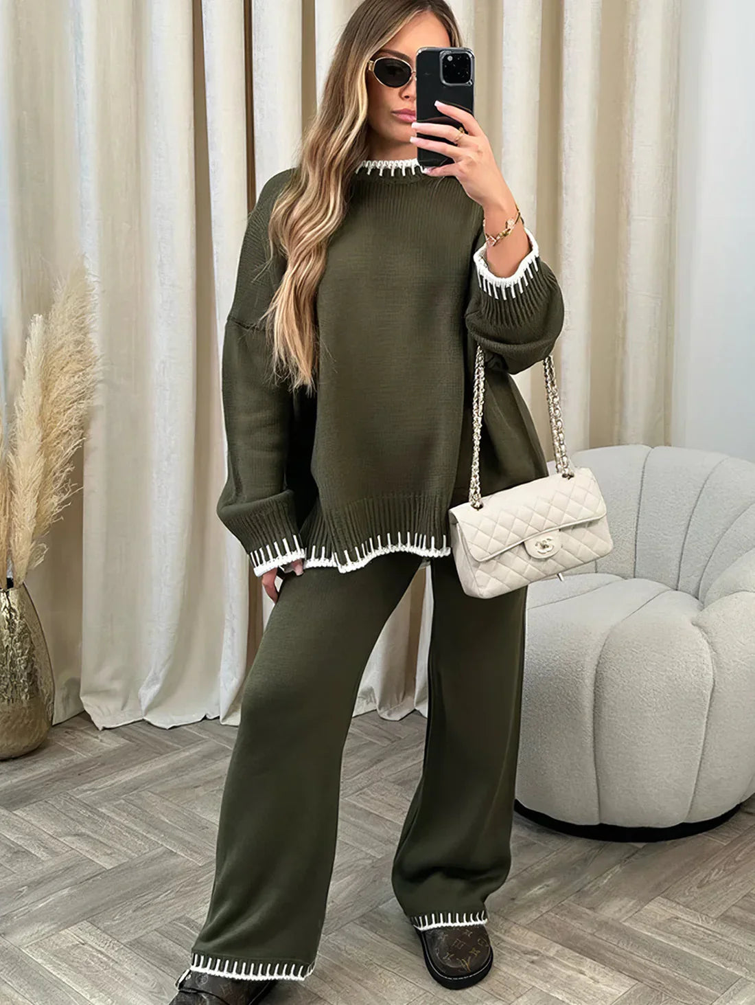 Cozy Ribbed Hem Knit Lounge Set