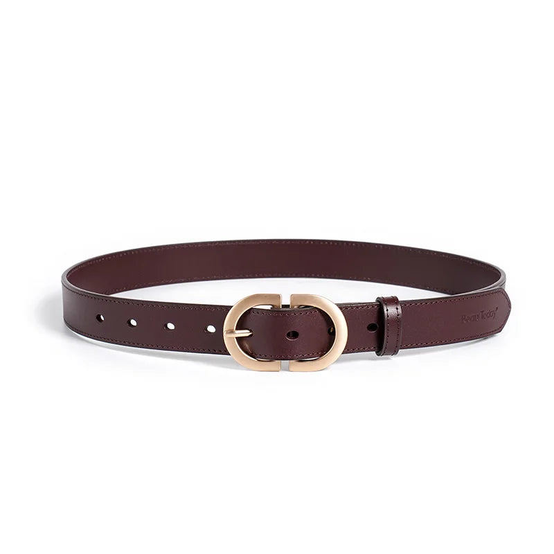 Genuine Cow Leather Belt with Retro Metal Oval Buckle