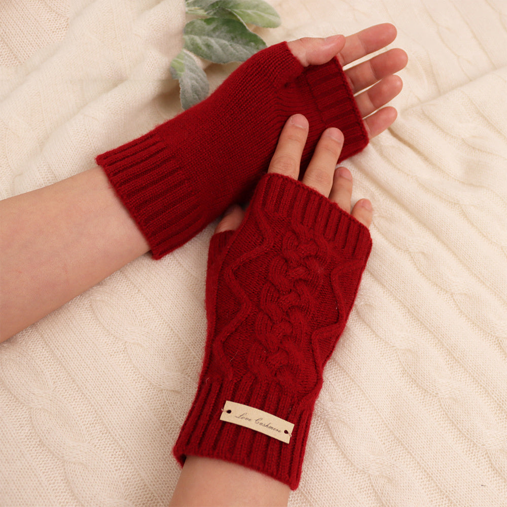 Pure Cashmere Cable Half Finger Gloves