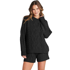 2 Piece Casual Cable Knit Sweater And Shorts Set