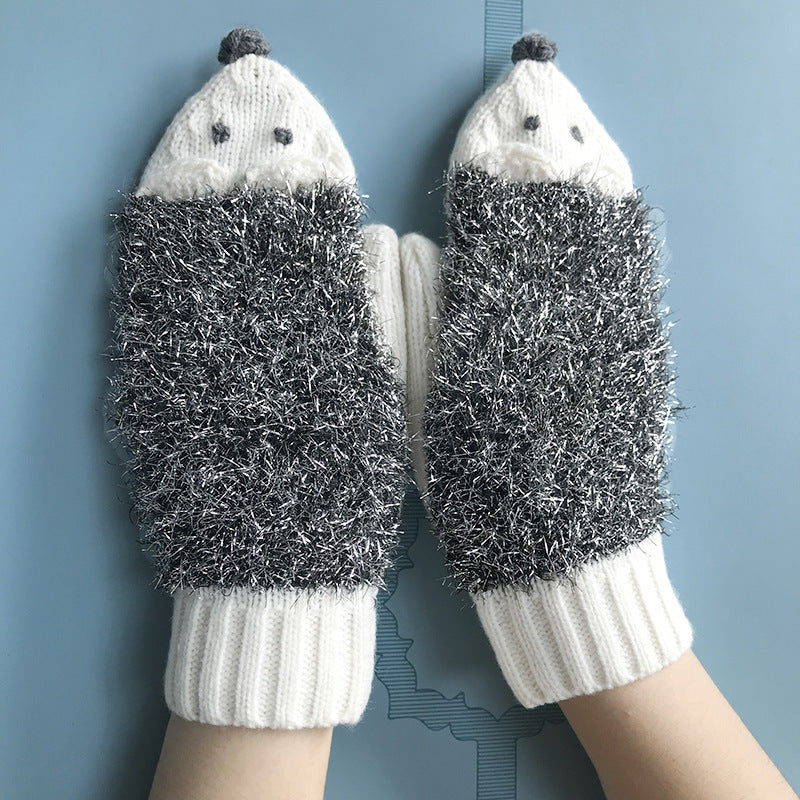 Winterwarme Fäustlinge, gestrickt, bestickte Handschuhe