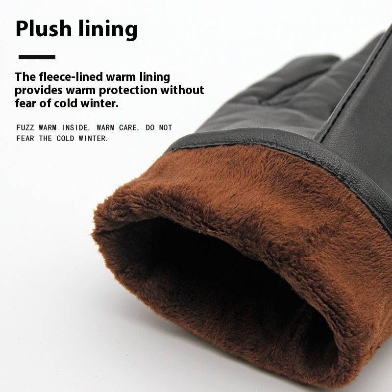 Autumn And Winter Leather Gloves Fleece-lined Thick Windproof Warm Touch Screen Sheepskin