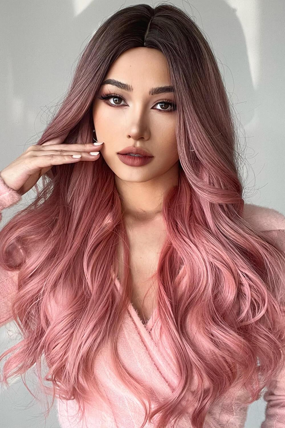 Wave Synthetic Long Wigs in Pink 26''