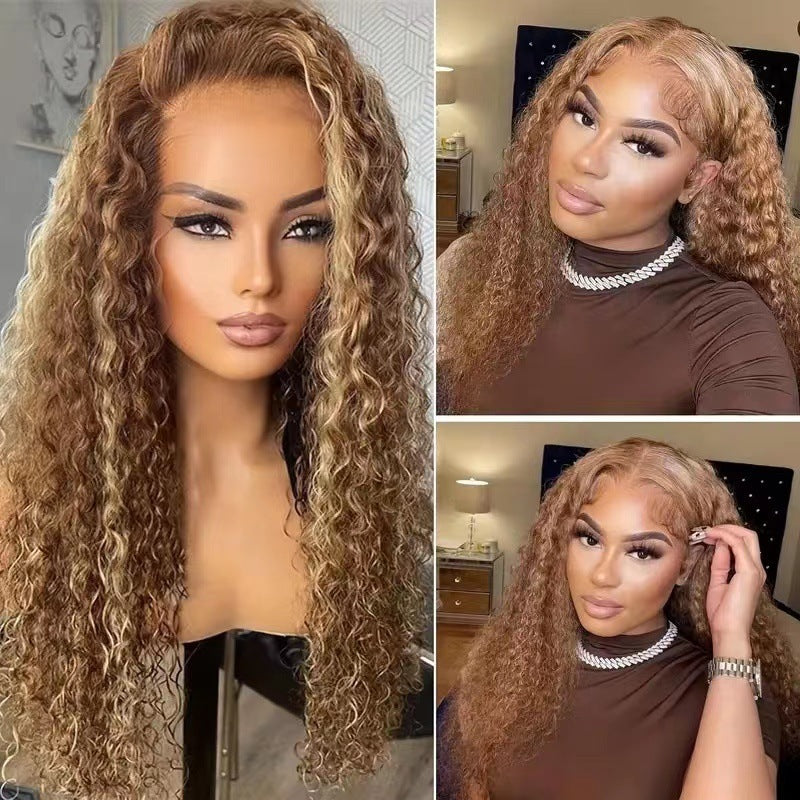 Fashionable Long Curly Hair Fluffy Corn Curler Front Lace Chemical Fiber Wig