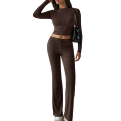 Two Piece Long Sleeve Top And Drawstring Pants Set