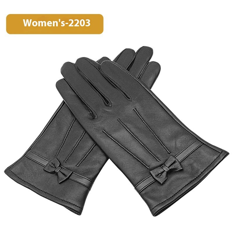 Autumn And Winter Leather Gloves Fleece-lined Thick Windproof Warm Touch Screen Sheepskin