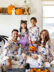 Halloween Familien-Pyjama-Set mit Funky Donuts-Print und Taschen 