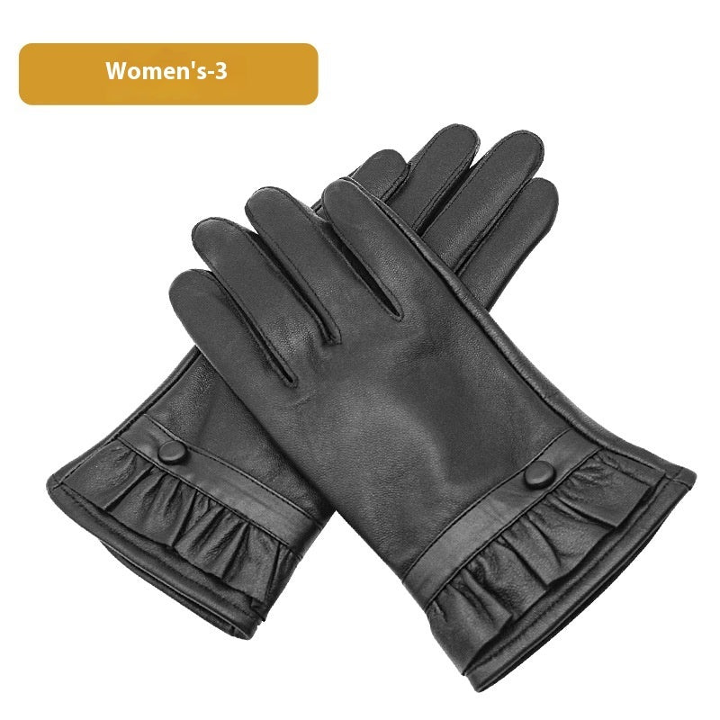 Autumn And Winter Leather Gloves Fleece-lined Thick Windproof Warm Touch Screen Sheepskin