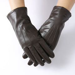 Guantes alargados de piel de cabra de lana para conducir y andar en bicicleta para mujer