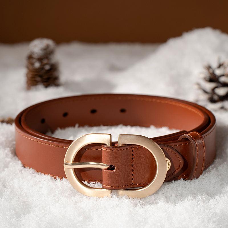 Genuine Cow Leather Belt with Retro Metal Oval Buckle