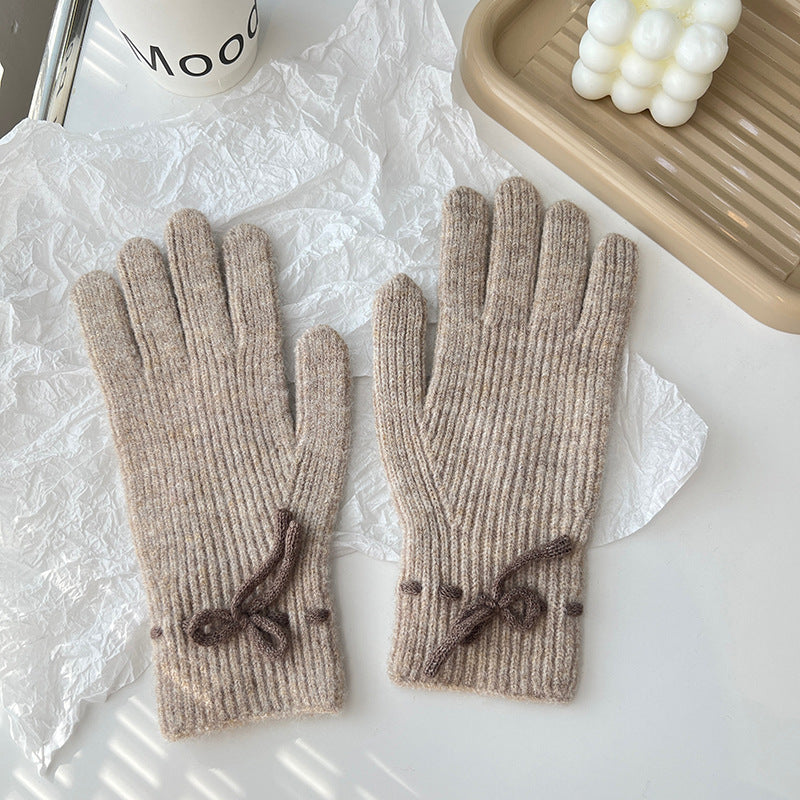 Herbst und Winter Schleife Reine Farbe Warm halten Fingerhandschuhe