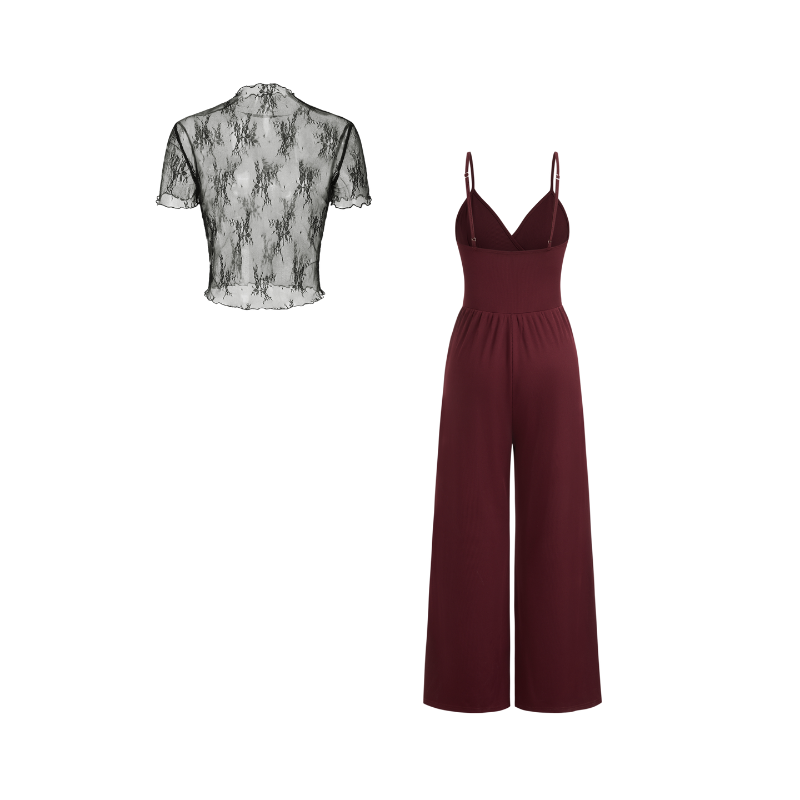 Zweiteiliges Jumpsuit-Set mit Spitzen-T-Shirt