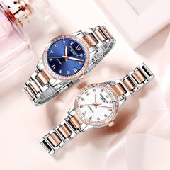 Reloj mecánico luminoso para mujer con diamantes incrustados