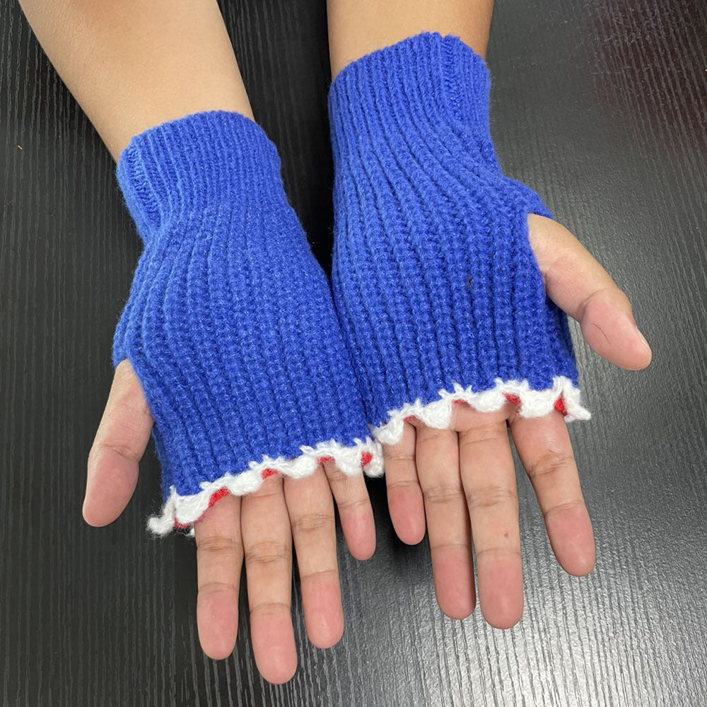 Cartoon Grey Shark Warm Half Finger Knitted Gloves