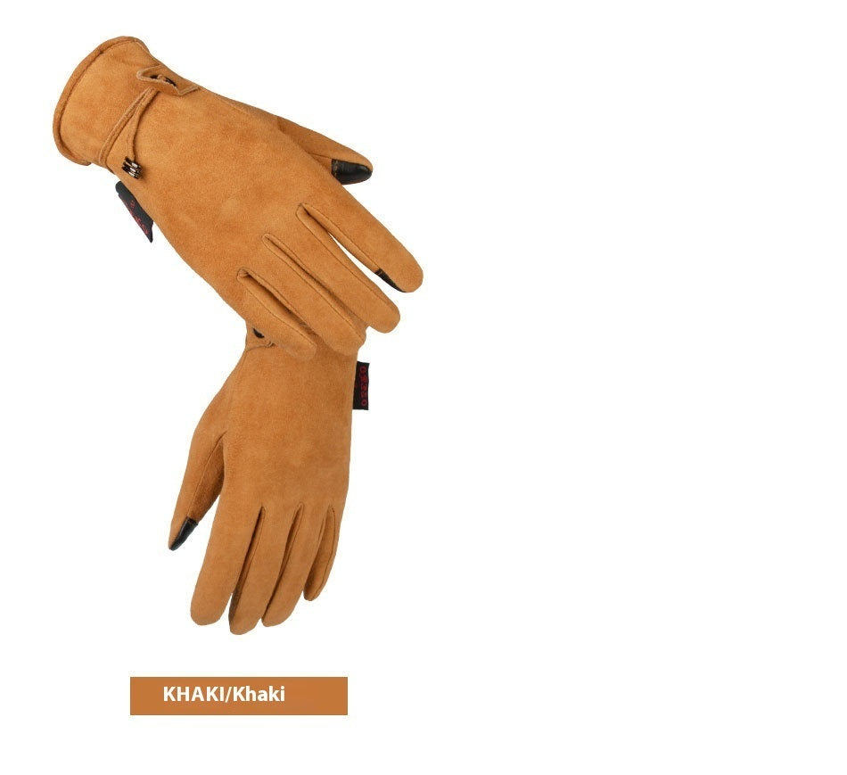 Guantes de piel auténtica para otoño-invierno, cálidos y gruesos, antideslizantes, para pantallas táctiles.
