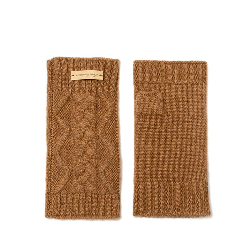 Pure Cashmere Cable Half Finger Gloves