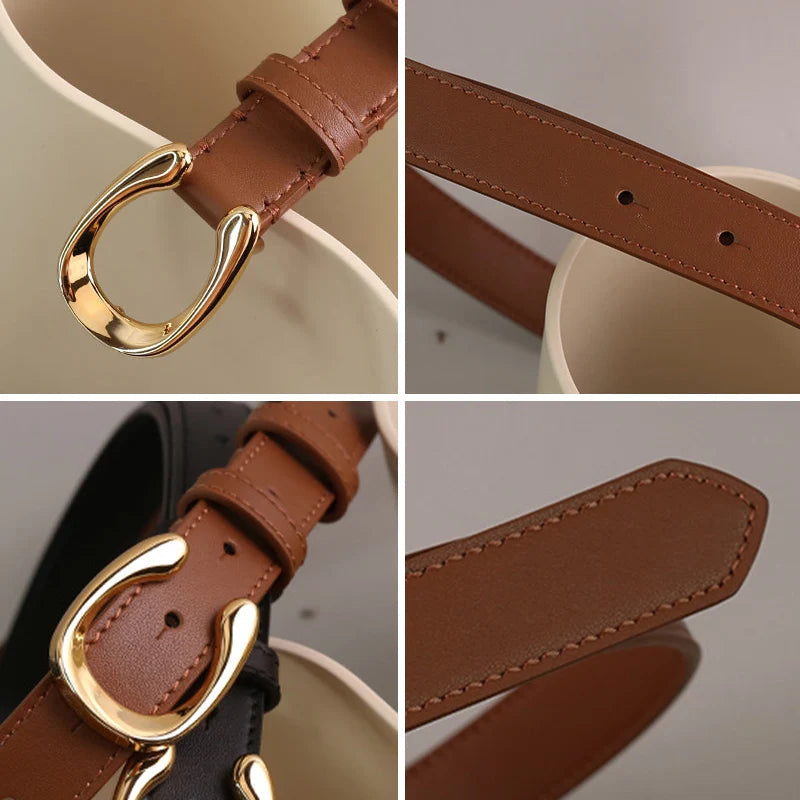 Genuine Cow Leather Belt with Irregular Buckle