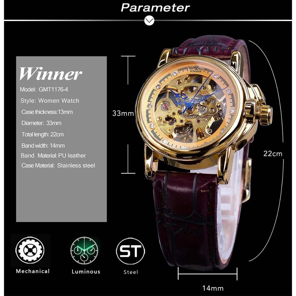 Retro Diamond Studded Hollow Automatic Mechanical Watch