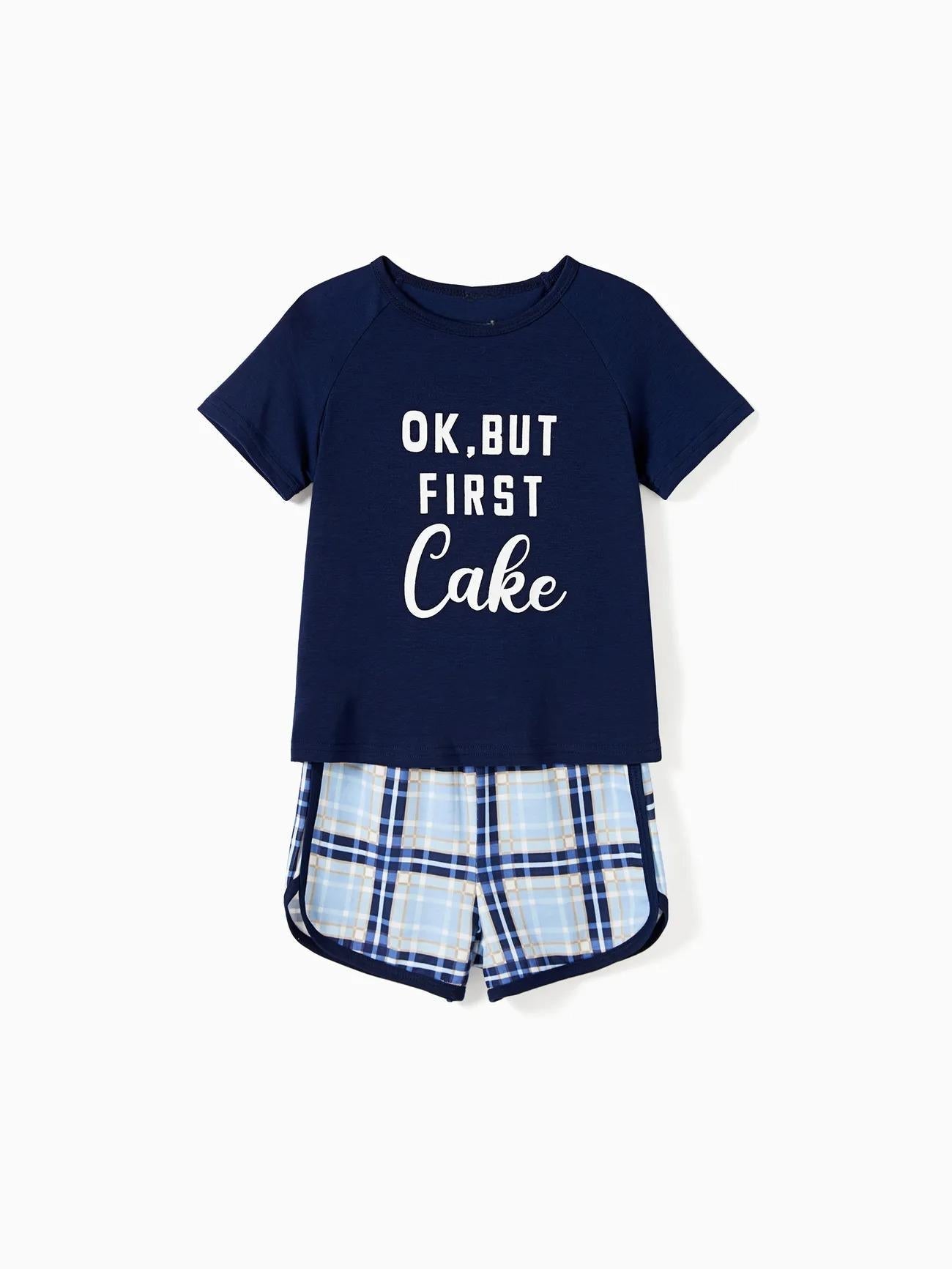 Conjunto de pantalones cortos a juego para toda la familia con estampado de letras "Vale, pero primero, café"