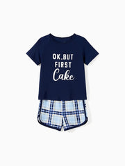 Conjunto de pantalones cortos a juego para toda la familia con estampado de letras "Vale, pero primero, café"