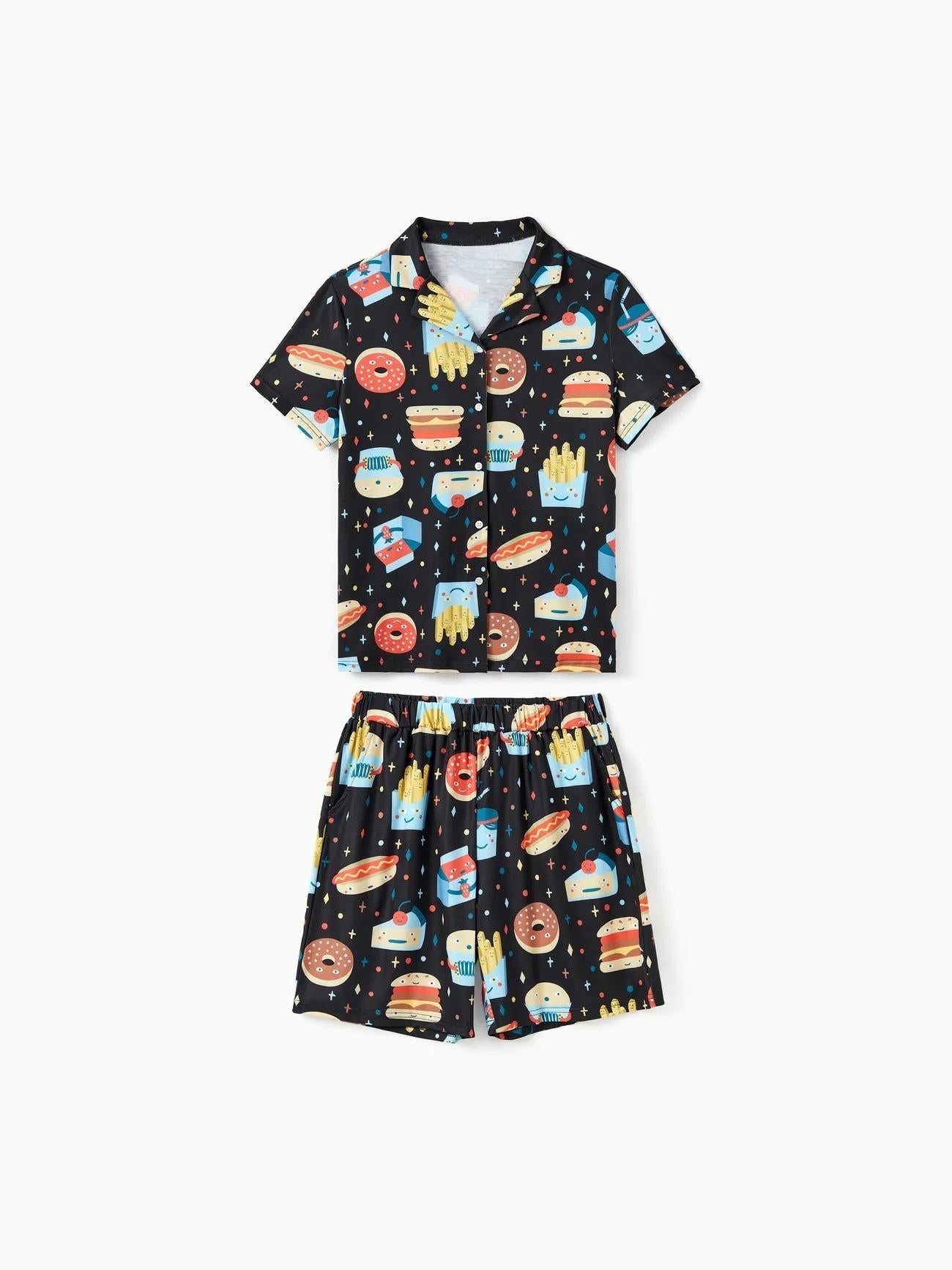 Passende Familien-Shorts-Sets mit Cartoon-Snack-Grafiken