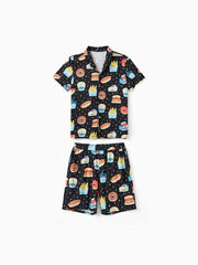 Passende Familien-Shorts-Sets mit Cartoon-Snack-Grafiken