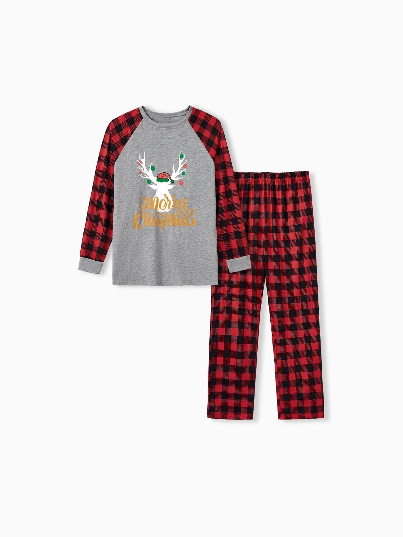 Passendes Familien-Pyjama-Set mit Weihnachtsmotiv und Karomuster