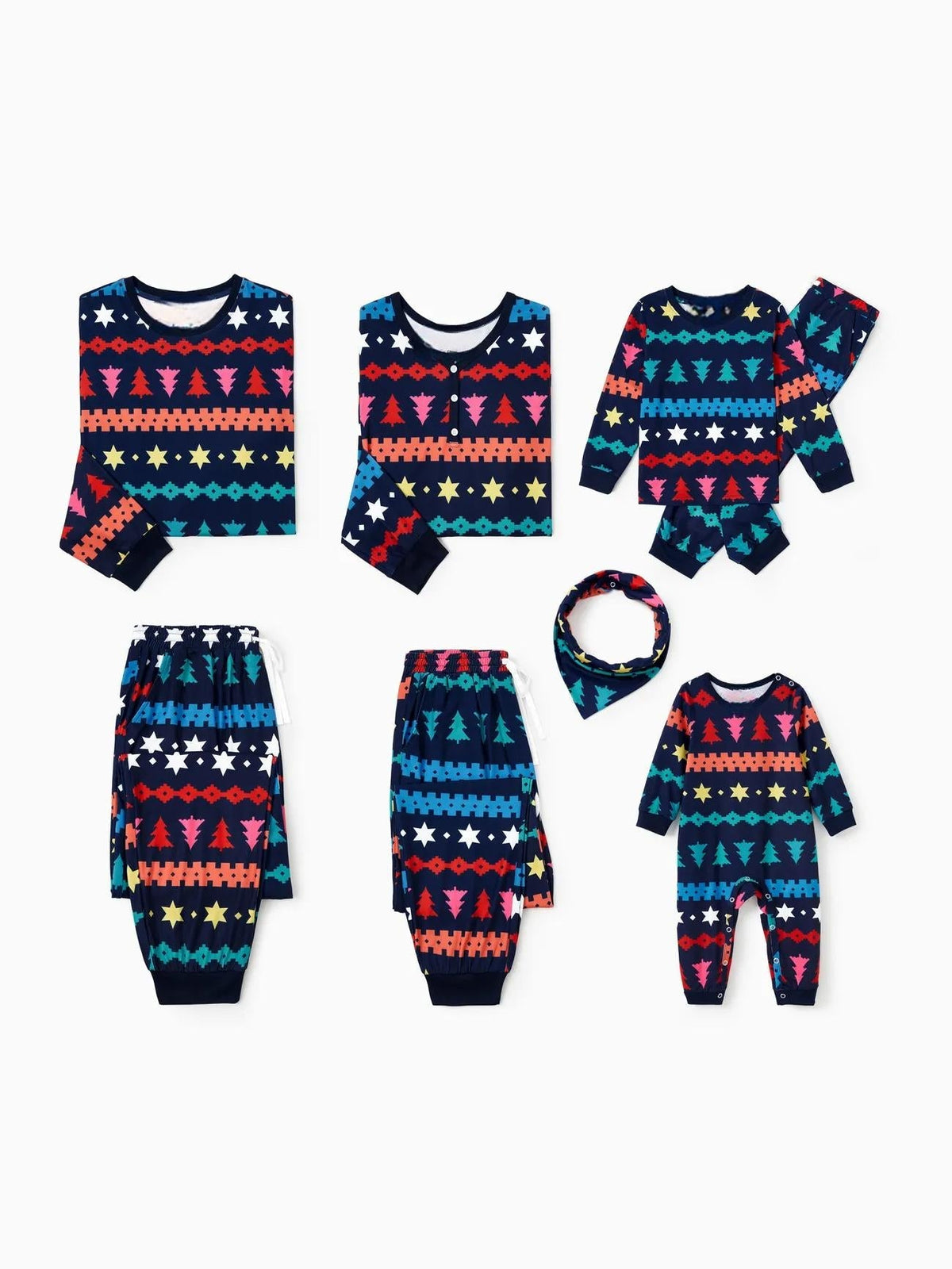 Conjunto de pijama navideño familiar a juego con árbol de Navidad y estrella Fair Isle 