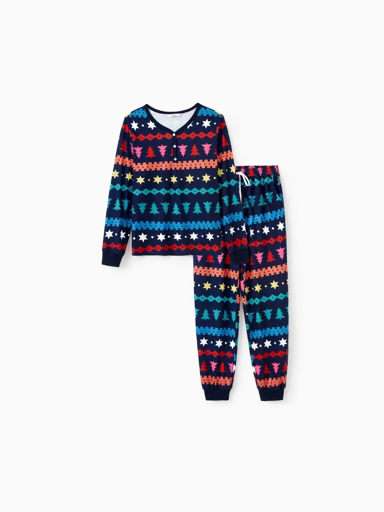 Conjunto de pijama navideño familiar a juego con árbol de Navidad y estrella Fair Isle 