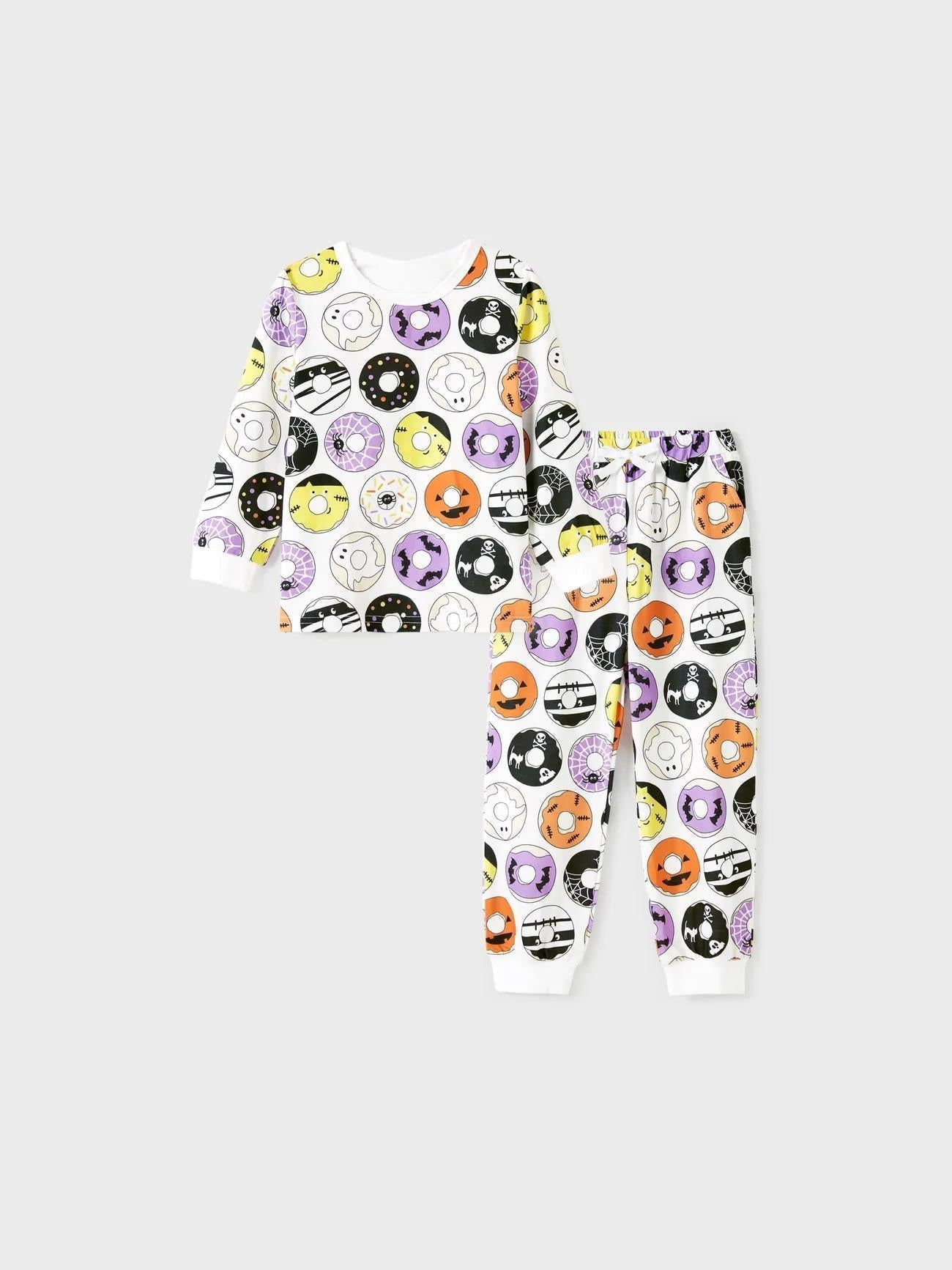 Halloween Familien-Pyjama-Set mit Funky Donuts-Print und Taschen 