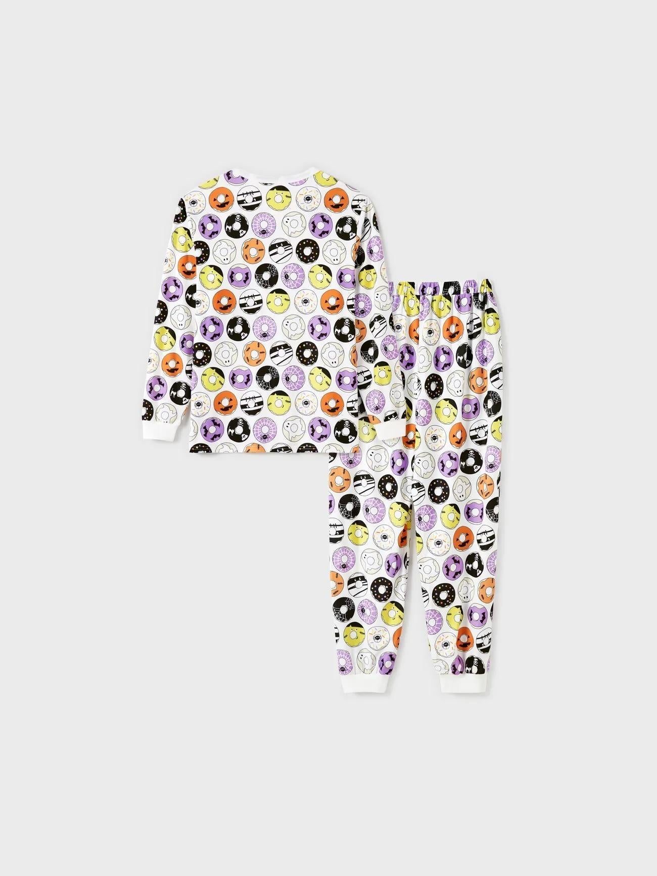 Halloween Familien-Pyjama-Set mit Funky Donuts-Print und Taschen 