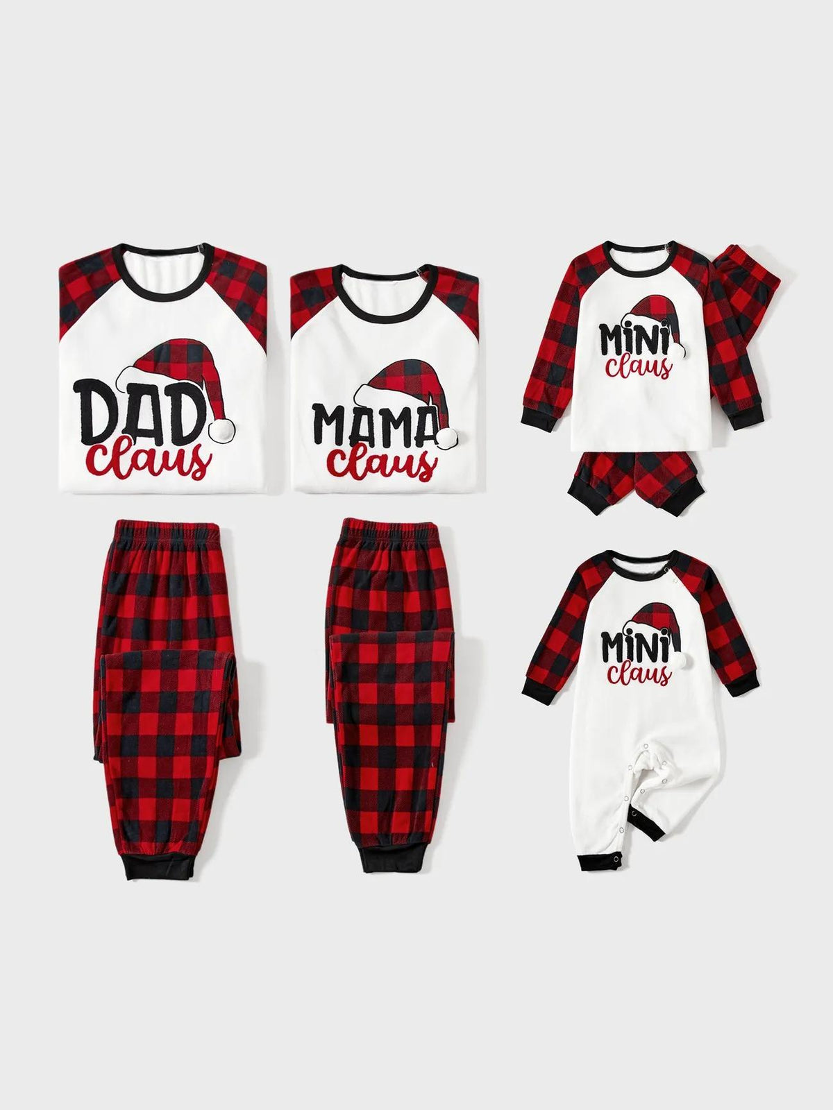 Conjunto familiar de pijama a cuadros y top con temática de Papá Noel