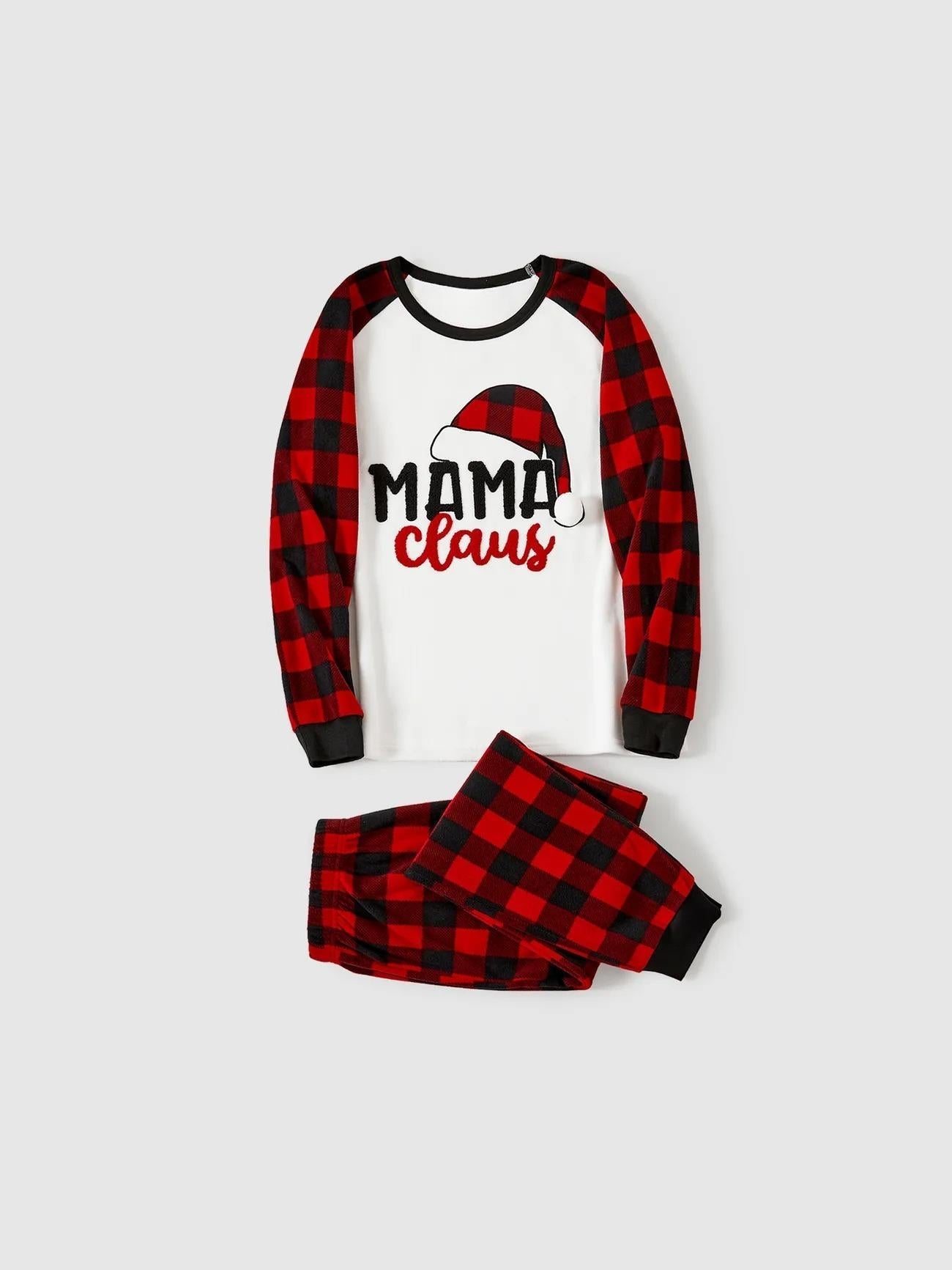 Conjunto familiar de pijama a cuadros y top con temática de Papá Noel