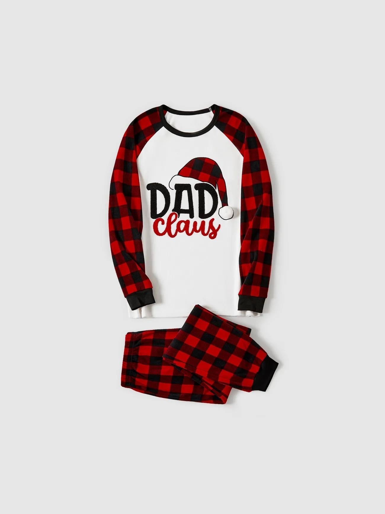 Conjunto familiar de pijama a cuadros y top con temática de Papá Noel