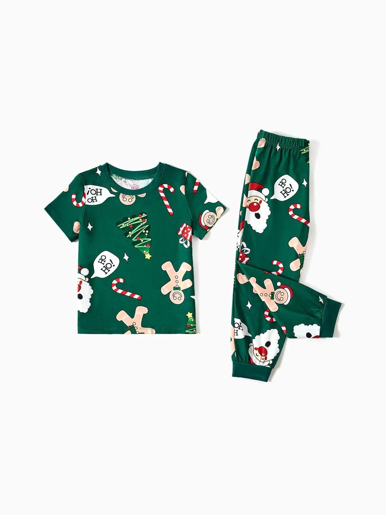 Conjunto de pijama navideño familiar con diseño de pan de jengibre y árbol de Navidad 