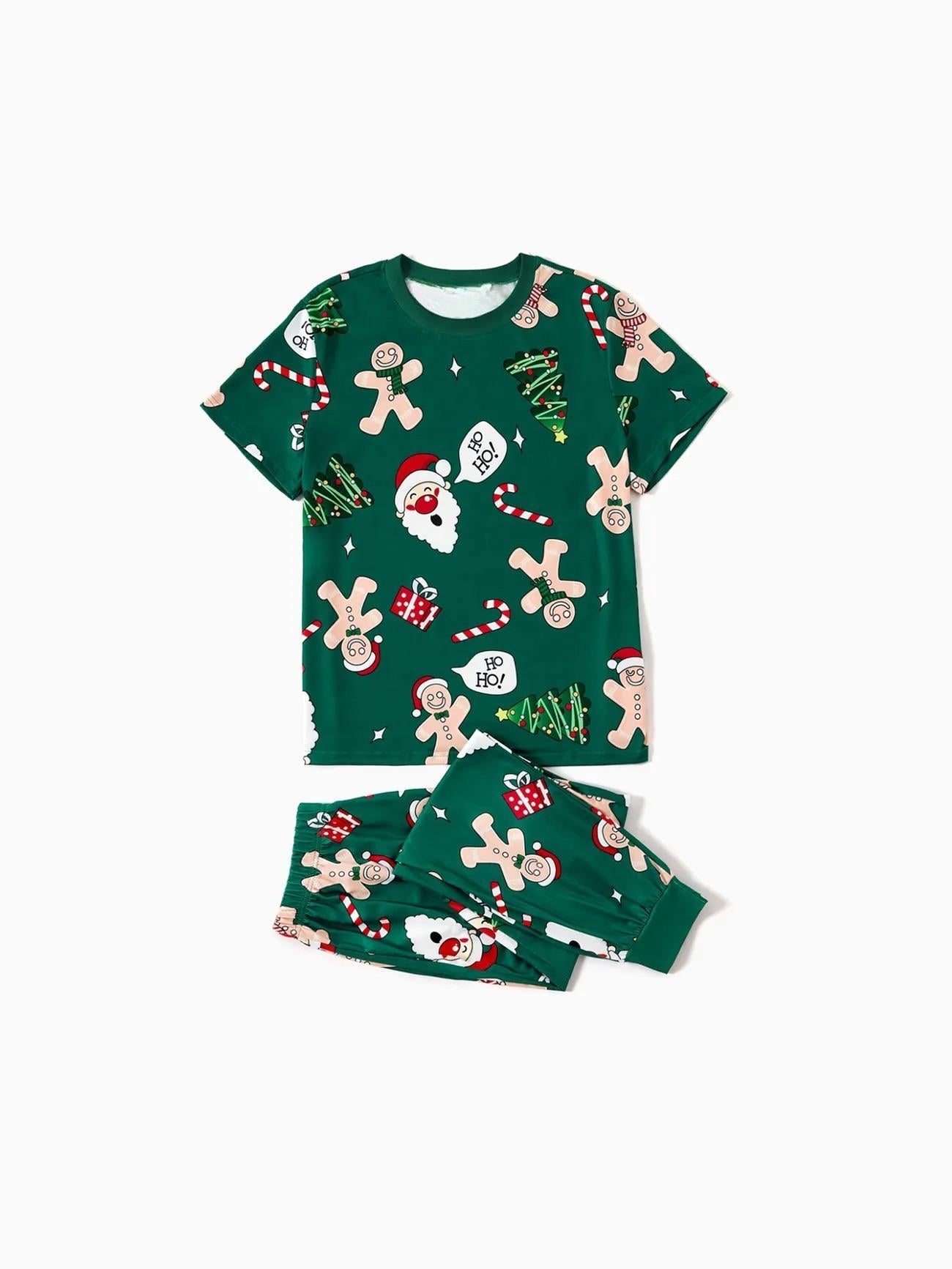 Conjunto de pijama navideño familiar con diseño de pan de jengibre y árbol de Navidad 