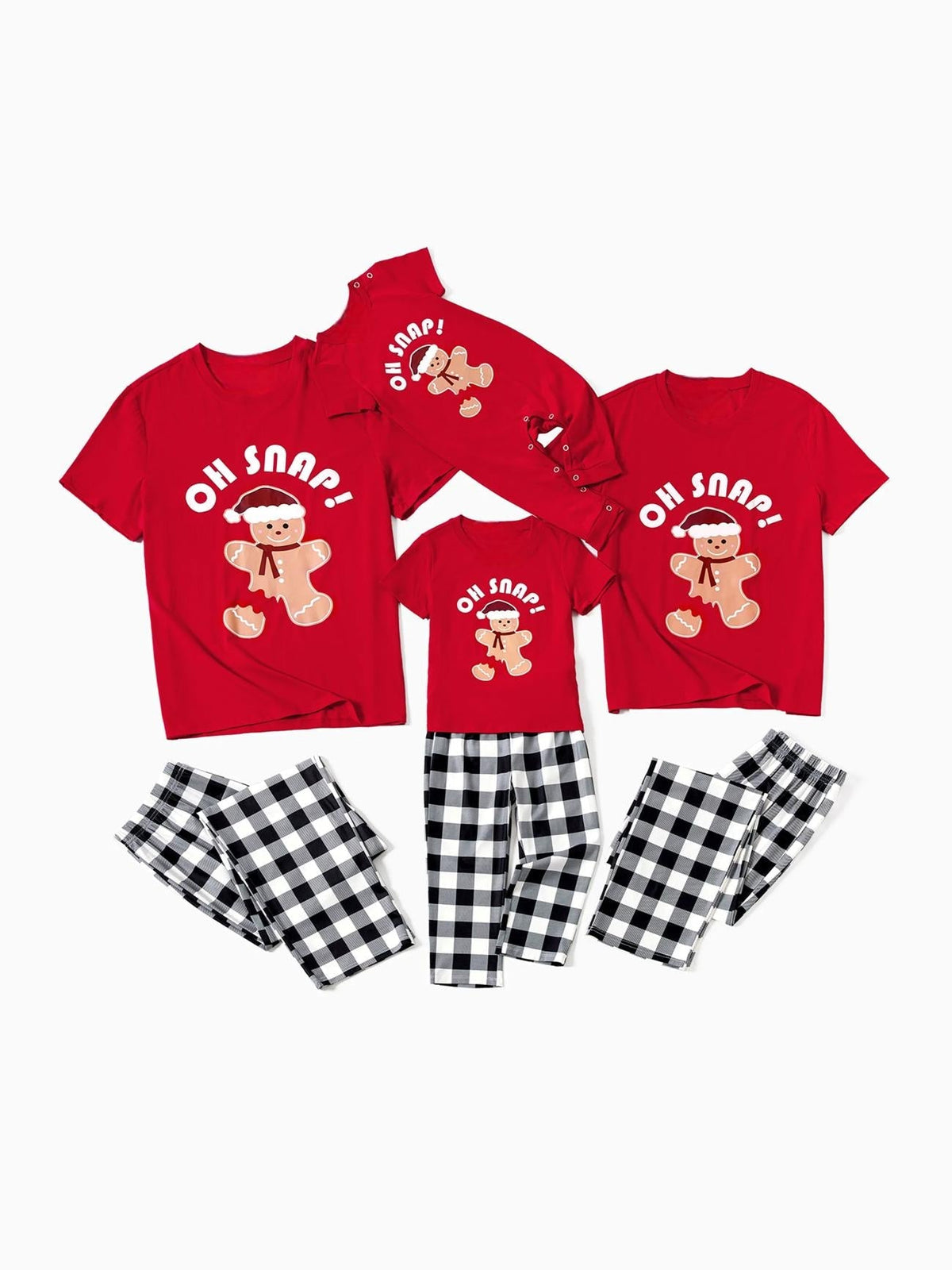 Passendes Weihnachts-Familien-Pyjama-Set mit Oberteil und Lebkuchen-Print und Karomuster 