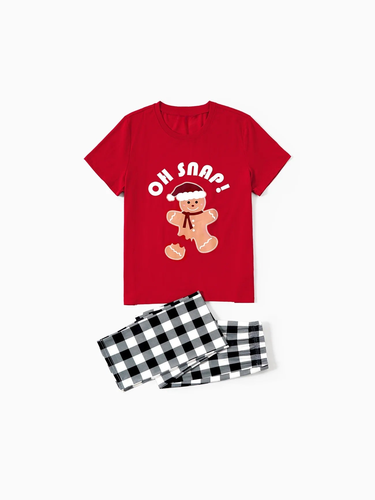 Christmas Family Matching Gingerbread Print Top And Plaid Pajama Set