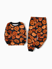 Conjunto de pijama familiar a juego con diseño de calabaza para Halloween 