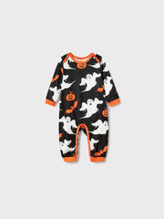 Pijamas familiares de Halloween con estampado de letras y calabazas