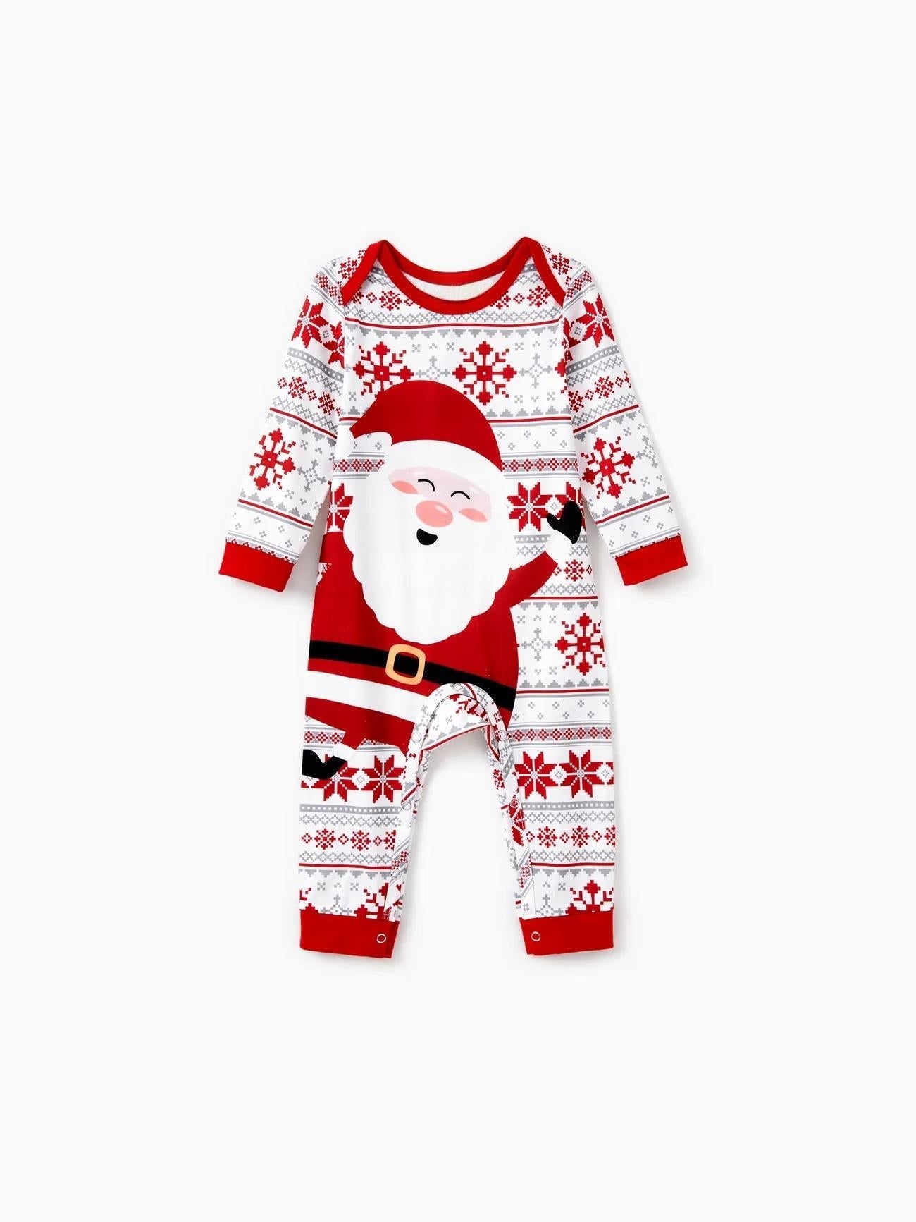 Santa Print Christmas Pajamas Set For Family With Drawstrings