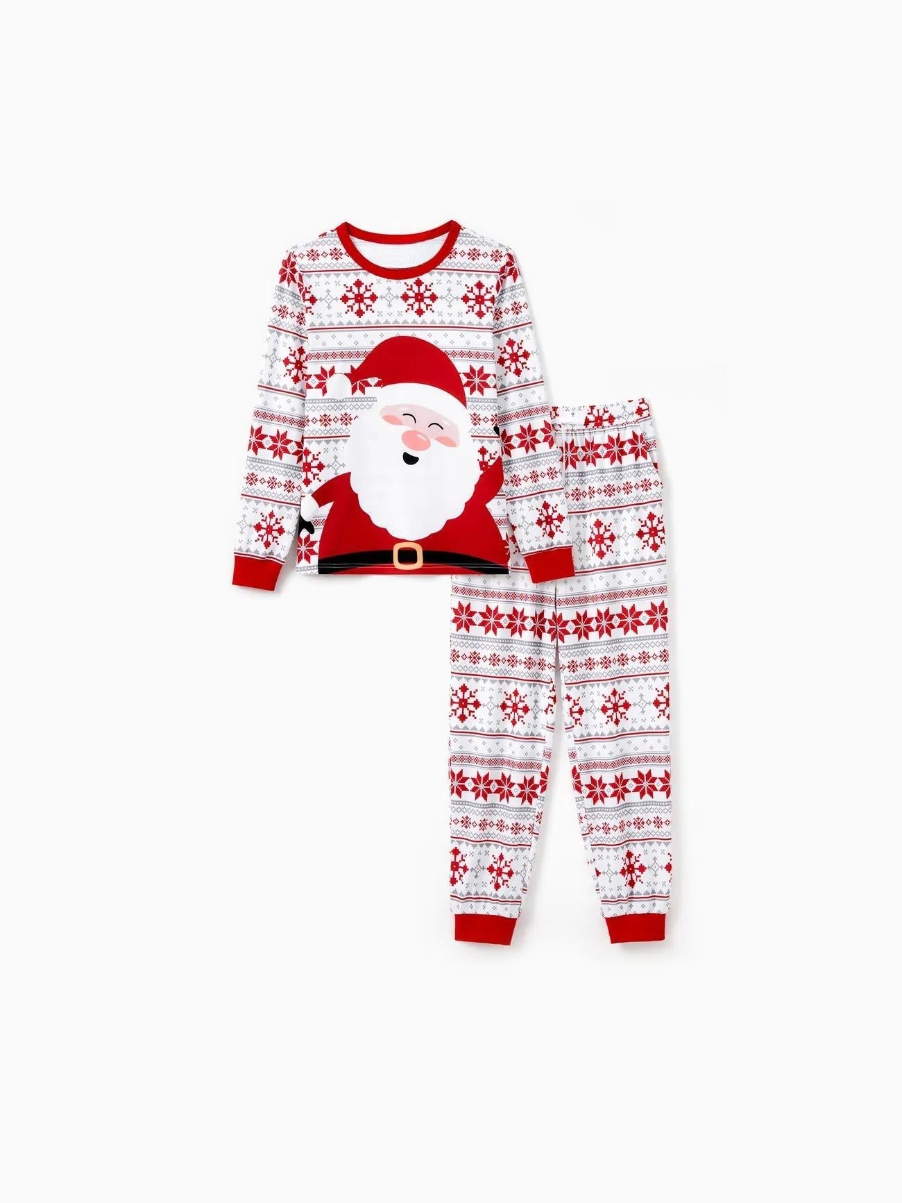 Santa Print Christmas Pajamas Set For Family With Drawstrings