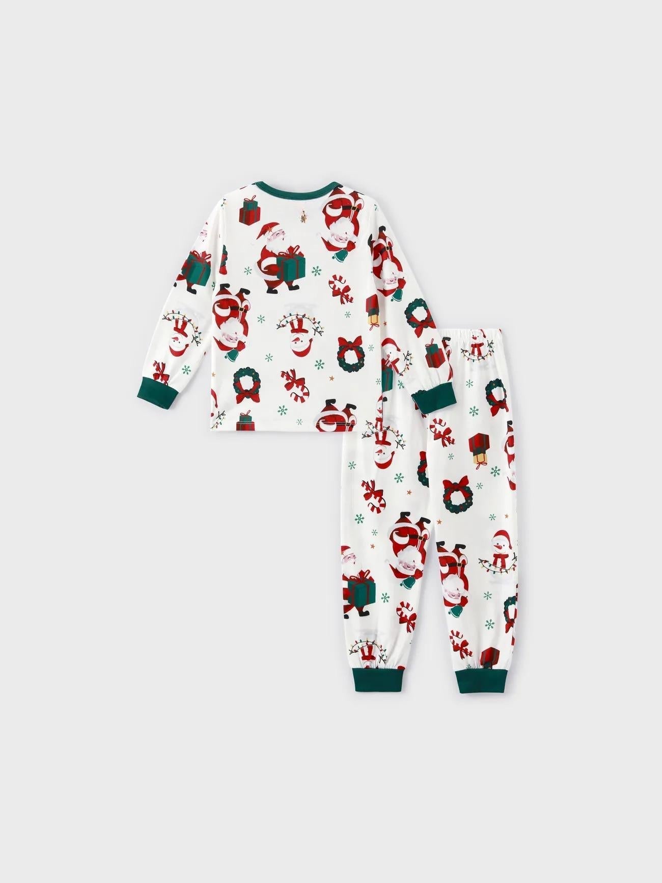 Christmas Family Matching Santa And Wreaths Print Pajama Set