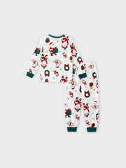 Conjunto de pijama familiar navideño con estampado de Papá Noel y coronas 