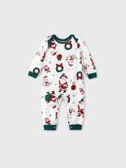 Conjunto de pijama familiar navideño con estampado de Papá Noel y coronas 