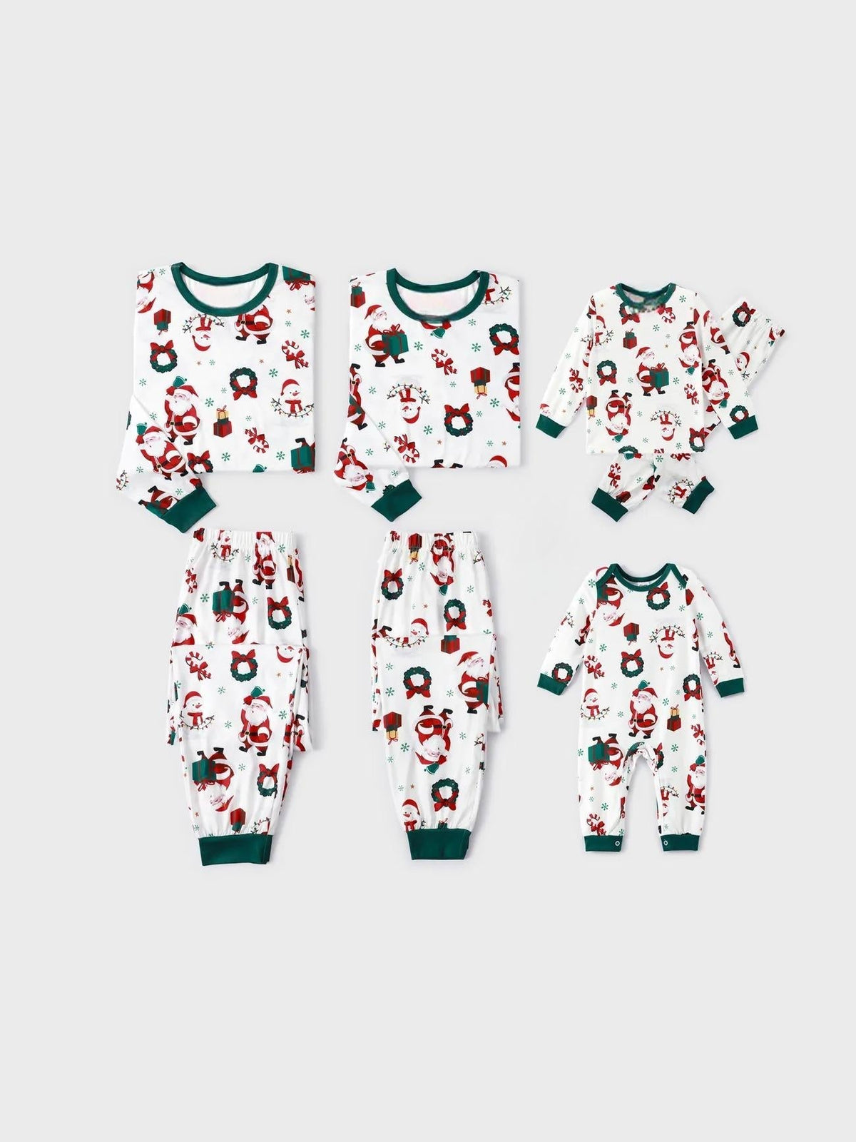 Conjunto de pijama familiar navideño con estampado de Papá Noel y coronas 