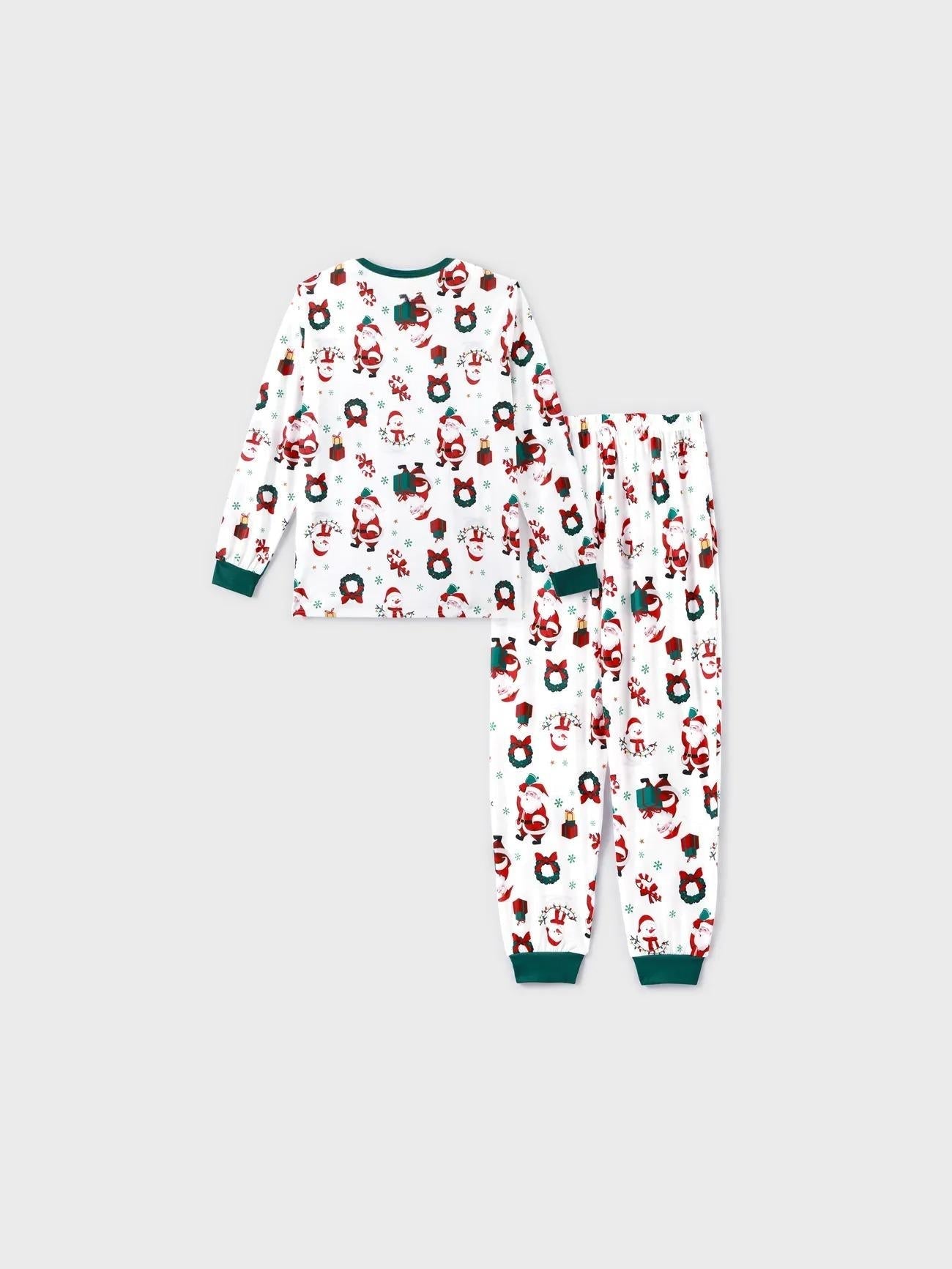 Conjunto de pijama familiar navideño con estampado de Papá Noel y coronas 