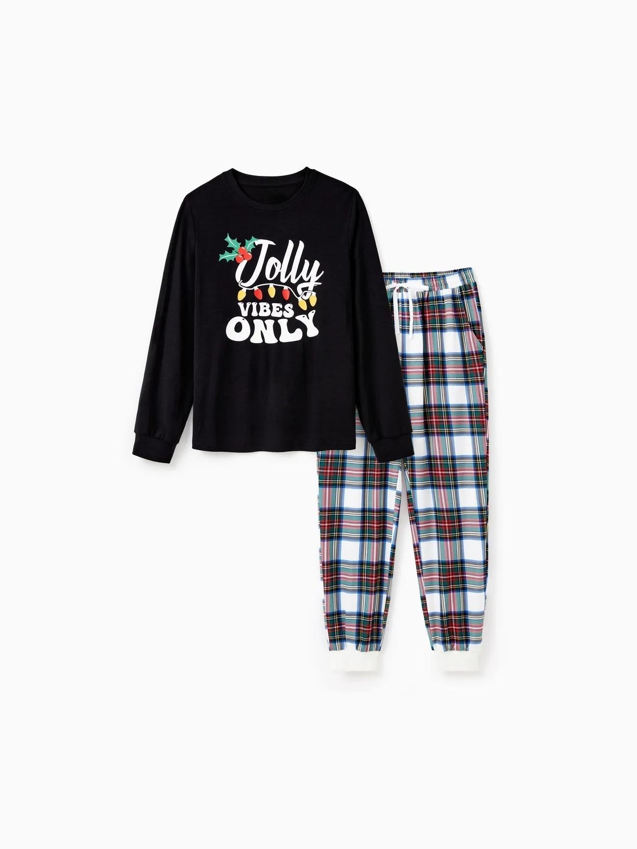 Conjunto de pijama y top con estampado navideño familiar "Jolly Vibes"