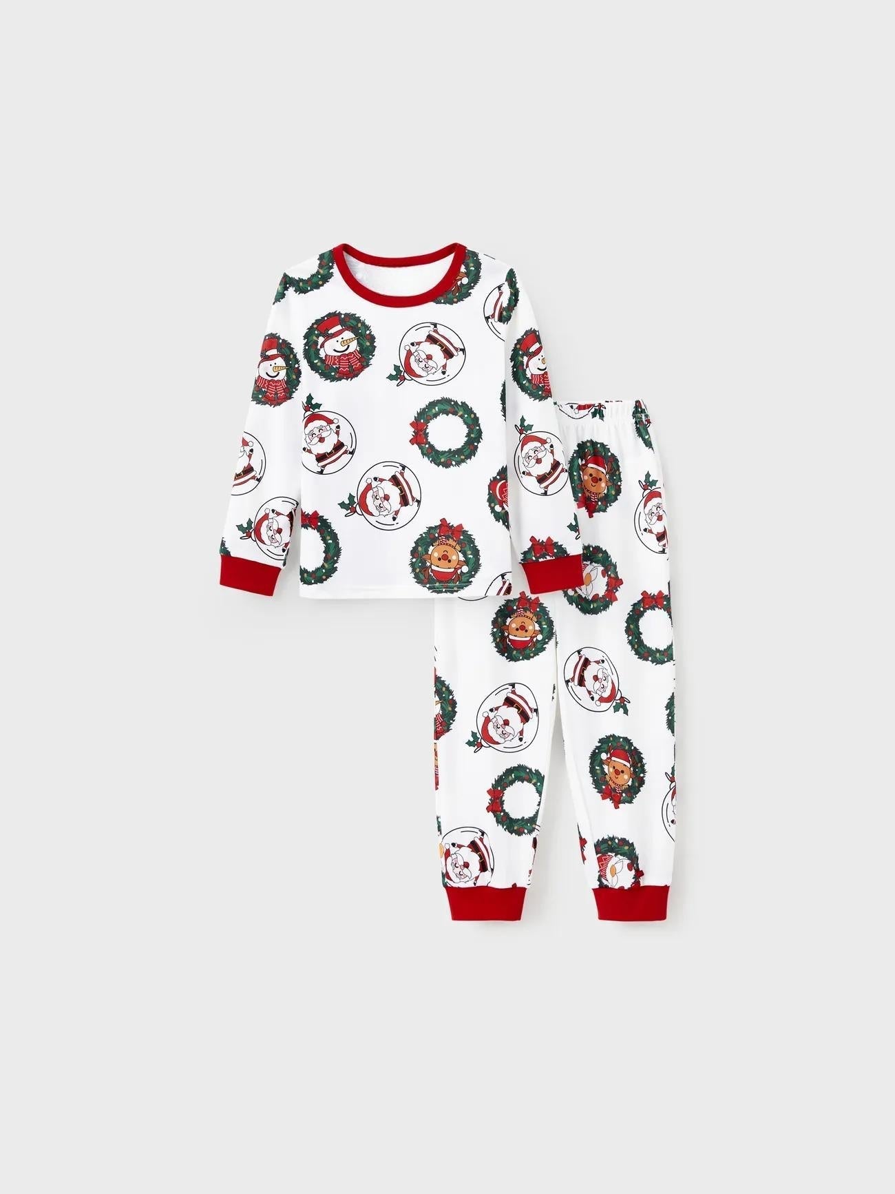 Conjunto de pijama navideño familiar con diseño de Papá Noel y corona de reno 